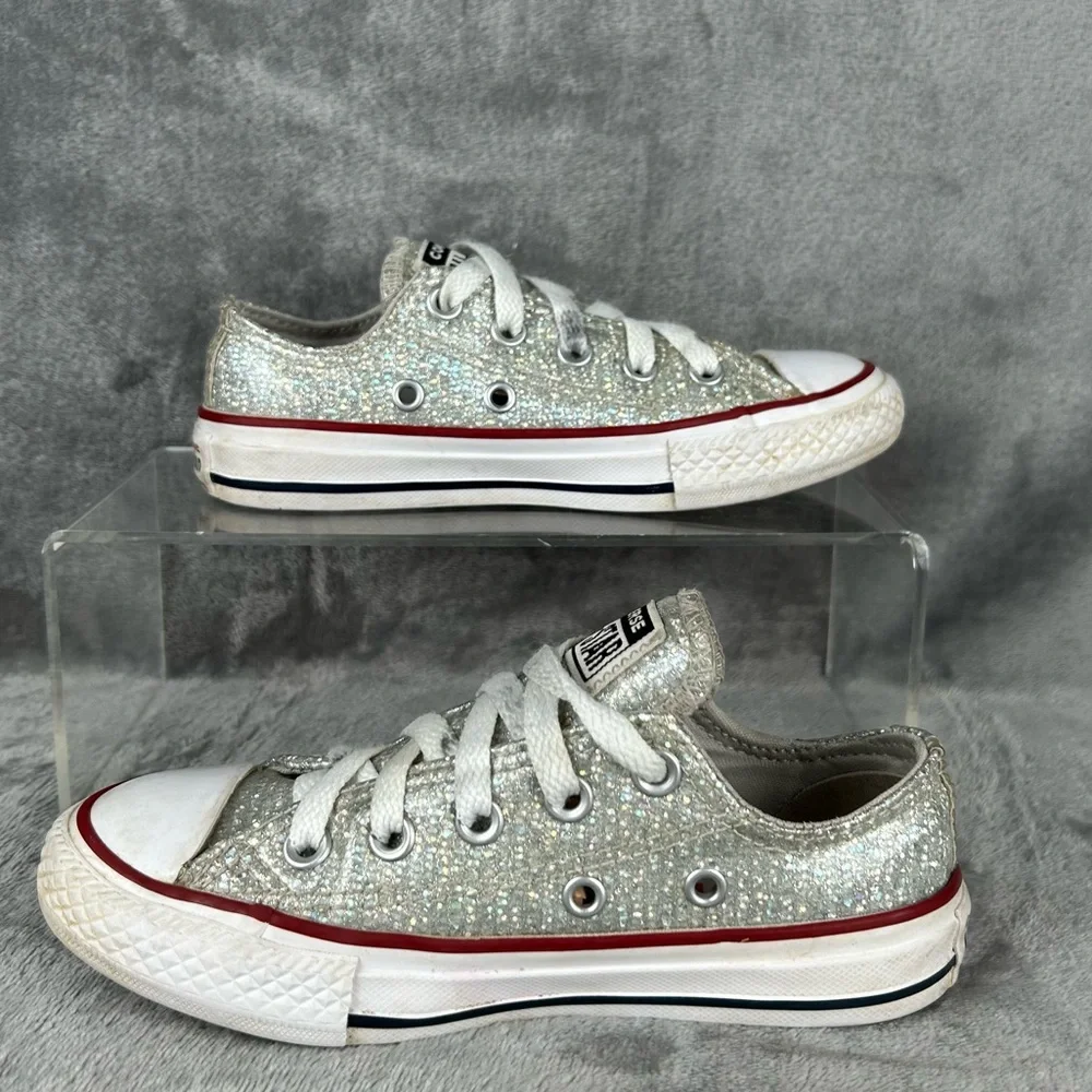 Converse All Stars Little Girls 11 Silver Glitter Chuck‎ Taylors Glam Sparkles